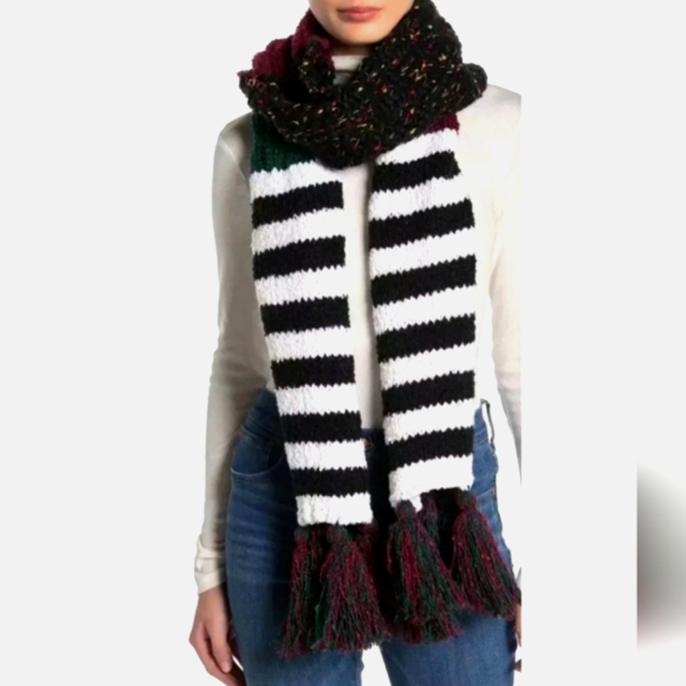 New Free People Nova stripe tassel Autumn scarf women's one size